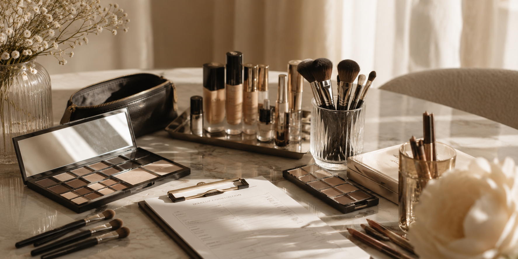 Makeup brushes in warm low light